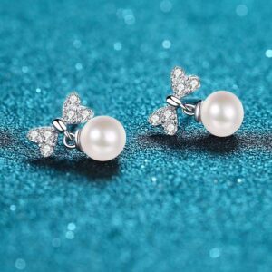 Chic Pair of Silver Hinged Hoops Complemented by Exquisite White Pearls Plus Dazzling 0.3 Carat Equivalent Simulated Gemstones
