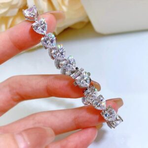 New S925 Sterling Silver Full Diamond Heart-Shaped Bracelet Elegant Tennis Style Fashion Jewelry for Women