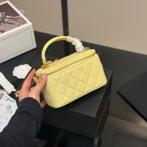 Leather Handle Designer Women Cosmetic Cases Bag Caviar Pattern Portable Vanity Box Golden Hardware Zipper Cross Body Lipstick Makeup Handbag with Mirror 17x11cm