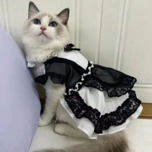 Stylish Pet Dress with Bow & Flutter Sleeves – Spring/Summer Tulle Outfit for Small Breeds