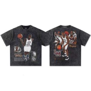 Cross-Border Basketball Star Heavy Washed Vintage American Small Neck Short Sleeve Oversized Fit 100% Cotton T-Shirt