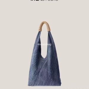 New high-quality Korean denim canvas bag, women's shoulder tote bag crescent bag niche design texture ins