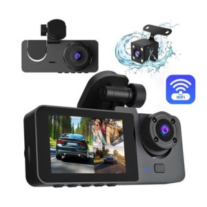 HD Three-channel Dashboard Camera with Widescreen Monitor for Vehicle Security – In-car Surveillance System