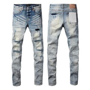 2025 Jeans Man's High Street Blue Ripped Distressed Skinny Jeans Low Rise Denim Trousers Fashion Repair Pants 9003