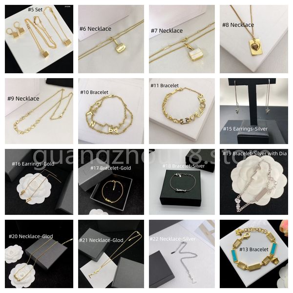 Fashion Designer Gold Mini Square Pendant Bracelet Necklace Earrings Bracelet Couple Gifts with Box