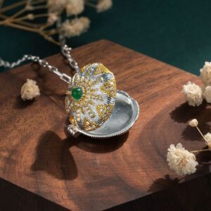 Fashion Silver Natural Emerald Openable Magic Locket Charm Pendant Chain Necklace Stainless Steel Crystal Gems Round Locket Gift