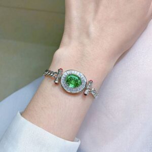 New S925 Silver 10*12 Paraiba Green Cuban Link Bracelet for Men and Women