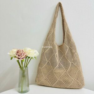 New minimalist and atmospheric woolen knitted bag woven bag shoulder bag large capacity tote bag bohemian beach travel handbag