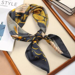 70cm silk scarf square high-end Korean style versatile professional faux silk small neckerchief retro printed Retro printed ladies' scarf