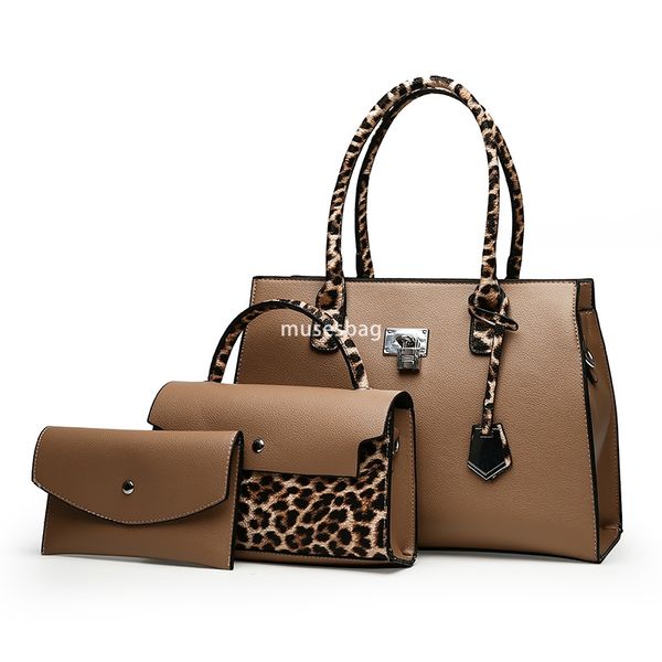 High Quality Women Fashion Celebrity One Shoulder Handbag Versatile Simple and Large Capacity Tote Bag Leopard Pattern Three piece Set Mother and Child Bag