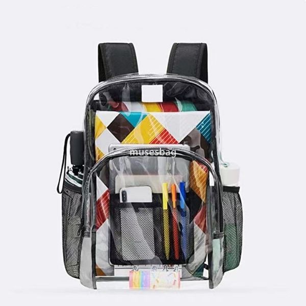 High quality PVC fabric backpack for both men and women with a foreign style student backpack adult large capacity backpack trendy transparent leisure waterproof