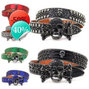 Bb Simon Belt Designer Belt Woman Man Luxury Rhinestone Skull Buckle Belt On Sale Ceinture Homme Diamond Skeleton Buckle Famous Brand Rhinestones Beltslml