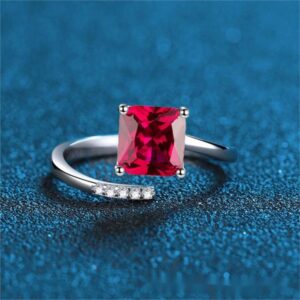 Fashionable S925 Sterling Silver Adjustable Green and Red Nano Zircon Ring for Women, Simple and Elegant Open Ring Design