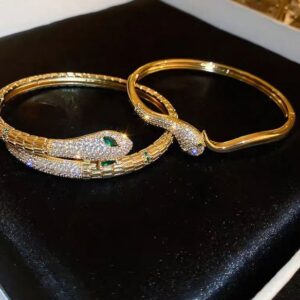 Fengshui Bracelet Designer 14K Gold Zirconia Snake Bone Open Bracelets Jewelry Women Bring Prosperity Good Fortune Charm Bangle Bijoux Luxe Gift