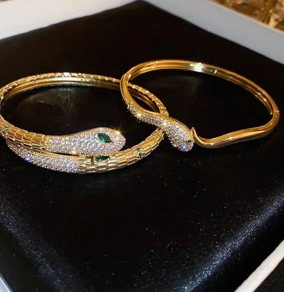 Fengshui Bracelet Designer 14K Gold Zirconia Snake Bone Open Bracelets Jewelry Women Bring Prosperity Good Fortune Charm Bangle Bijoux Luxe Gift