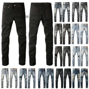 Mens designer purples skinny men pencil hole cotton print hip hop black streetwear white trousers fashion high-end quality slim fit jeans pants