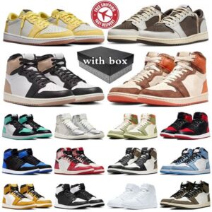 With Box 1s basketball shoes 1 low mens sneakers j1 Canary Reverse Mocha Latte Black Phantom Satin Bred womens trainers sports