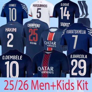 25 26 maillot de foot soccer jerseys O.Dembele D.DOUE HAKIMI 2025 2026 football shirt hommes enfants MEN KIT Marquin hos001