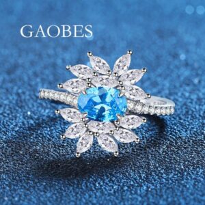 925 Sterling Silver Multi-Color Egg-Shaped Diamond Ring with Green, Red, Yellow, and Sea Blue Diamonds for Women, Luxury Fashion Jewelry for Special Occasions