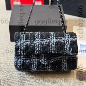 Classic Double Flap Tweed Shoulder Bags Check Silver/Gold Metal Hardware Matelasse Chain Crossbody Shoulder Purse Handbags Luxury Designer Sacoche Pocket 26cm