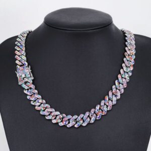 Charming Male Jewelry Accessory: Polished Rhodium Plated Chunky Curb Band Featuring Vibrant Semi Precious Beads
