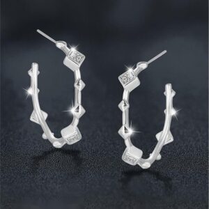 Elegant Bamboo Node Hoop Earrings with Moissanite – 925 Sterling Silver, 3EX Cut, Hypoallergenic, Perfect Gift