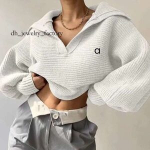 Women Pullover Fitness Autumn Sweater Woolen Knit Outdoor Jogging Loose Womens Long Sleeve Aloness Sweatshirts Turn-Down C 33f