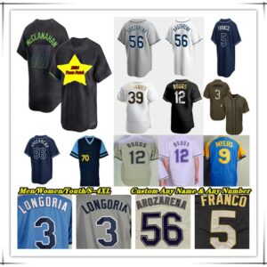 Baseball Jersey Yandy Diaz Jose Caballero Jose Siri Josh Brandon Lowe Jonny DeLuca Ben Rortvedt Taj Bradley Wade Boggs Taylor Walls Alex Jackson Dylan Carlson 4XL
