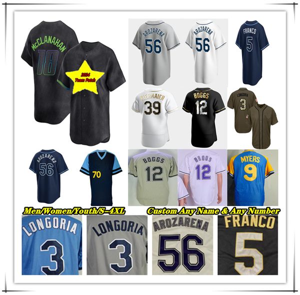 Baseball Jersey Yandy Diaz Jose Caballero Jose Siri Josh Brandon Lowe Jonny DeLuca Ben Rortvedt Taj Bradley Wade Boggs Taylor Walls Alex Jackson Dylan Carlson 4XL