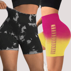 High quality women's European and American tie dye yoga shorts peach hip fitness pants high waist elastic tight fitting quick drying running sports pants