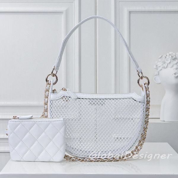 New 2025 spring summer designer shoulder bag luxury women hollow mesh bag lady hobos genuine leather chain crossbody shopper bag high quality purse fashion clutch 7A