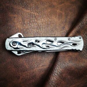 Slivery Engraved Cool Silvery Folding Pocket Knives Sharp Folding Knife , Survival Camping Hiking Stainless Steel Edc Knife Pocket Knife