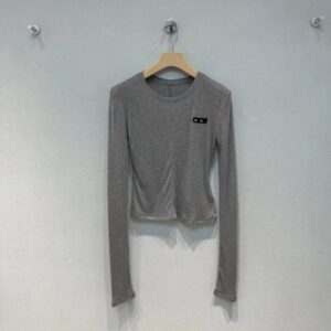 Women 2025M Home Early Autumn New Thin Round Neck Long Sleeve Letter Embroidery Patch Solid Color T-Shirt BFG2503193