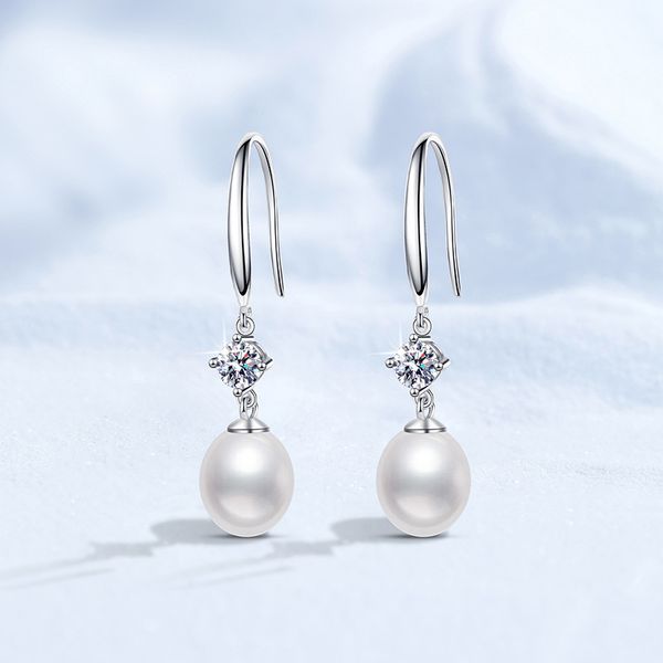 S925 Sterling Silver Stud Earrings with Moissanite and Natural Freshwater Pearls, Women's Versatile Elegant Earrings, Cross-Border Jewelry Wholesale