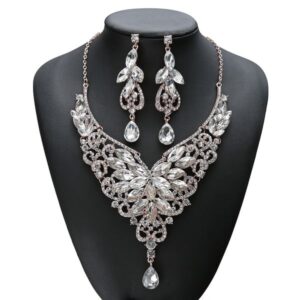 Trendy Red Crystal Jewelry Set Necklace Earrings Ins Style Fashion Statement Rhinestone Accessories for Women