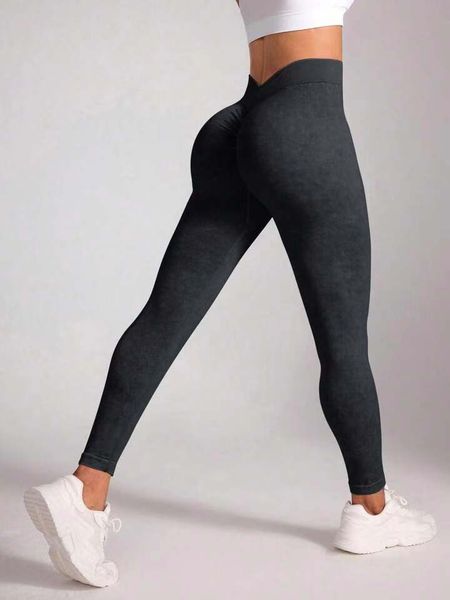 Yoga women's high waisted tight pants with frosted and washed V-waist seamless yoga pants peach buttocks fitness pants Pilates pickle ball posted pants gym