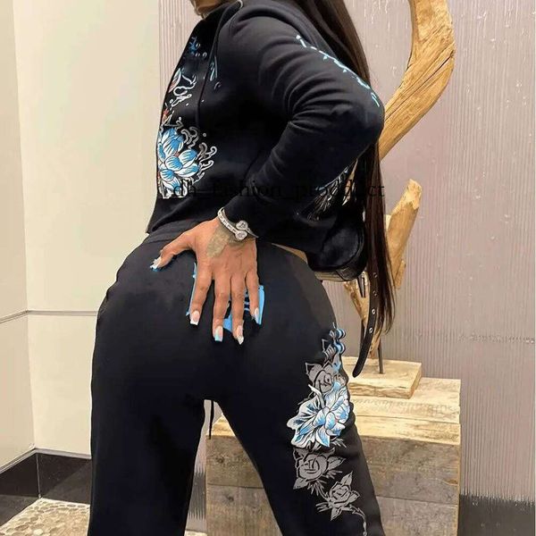 edhardyly Womens Tracksuit Pattern Letter Print Fashion edhardypants Sports Spring Summer Slim Short Zip Hooded Sweatshirt Casual Loose Sweatpants Two Piece 363 d