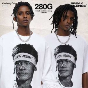 Neymar Men's Washed Vintage Small Collar Crossover Short Sleeve T-Shirt American Football Print Heavy Sweatshirt 100% Cotton