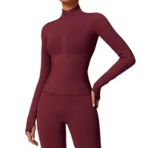 DHEssentials Women's sports zipper yoga shirt fiess running warm gym long sleeved top slim fit tight jacket sportswear