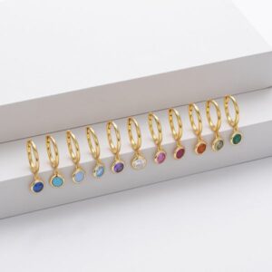 S925 Pure Silver Zodiac Stone Ear Studs with Round Gemstones Monthly Lucky Earrings