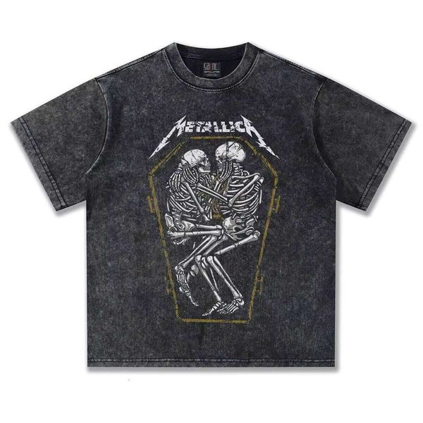 Rock Heavy Washed Short Sleeve Unisex Casual Style Spring Summer 100% Cotton Oversized T-Shirt