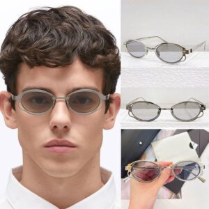 24SS Mens Designer Sunglasses H01 Silver Metal Small Oval Sunglasses Famous Brand for Mens Leisure Sunglasses UV400 Protective Minimalist Style Metal Glasses