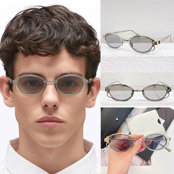 24SS Mens Designer Sunglasses H01 Silver Metal Small Oval Sunglasses Famous Brand for Mens Leisure Sunglasses UV400 Protective Minimalist Style Metal Glasses