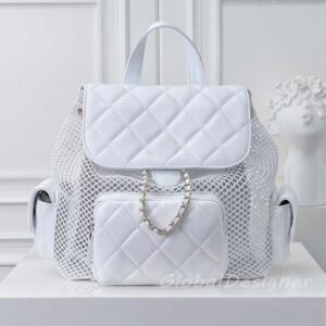 designer women shoulder bags 25ss hollow mesh backpack bag genuine leather large fishnet crossbody bag diamond lattice brand lady chain straps high quality purse 7A