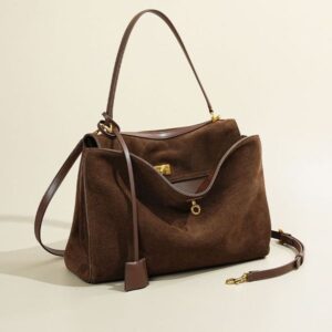 Best Brown Suede Tote Bag Designer Women Bags Shoulder Handbag Roomy Design Metal Hardware