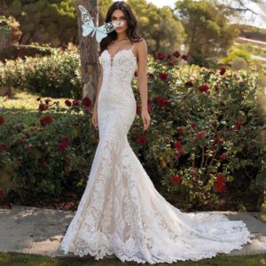 Princess Mermaid Wedding Dresses Floral Spaghetti Straps Appliques Backless Floor Length Bridal Gown Robe De Mariee Custom Made