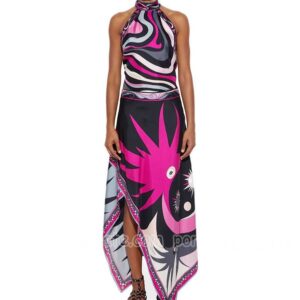 Color Blocked Skirt Outfit Designer Sexy Halter Backless Vest Dress Summer Beach Vacation Resort Wear Birthday Dinner Dresses