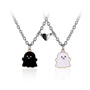 Black and white Ghost cartoon necklace Halloween Gift Jewelry Magnetic magnet pendant personality couple stainless steel necklace