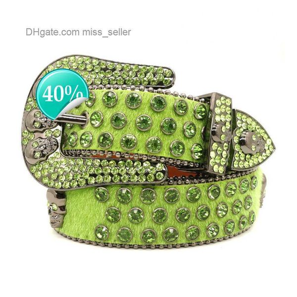 2022 Designer Belt Bb Simon Belt Skeleton Green Flash Diamond Series Mens and Womens Same Lengthened Wide Needle Buckle Punk Style Insetol