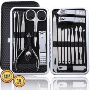 19pcs Nail Clippers Manicure Tool Set With Portable Travel Case Cuticle Nippers And Cutter Kit To Remove Dead Skin Grooming KitXJ250116